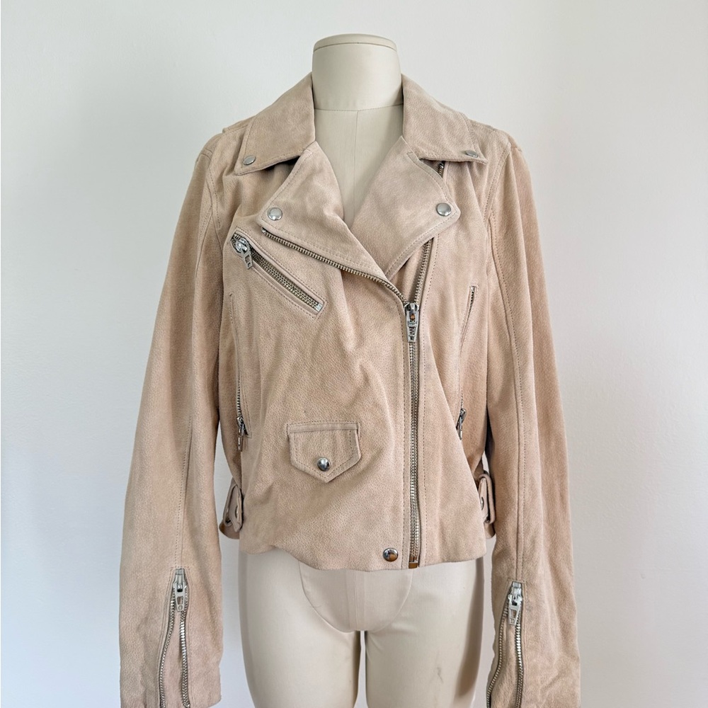 Blank NYC Suede Moto Jacket Beige Cropped Zip Biker Jacket XL